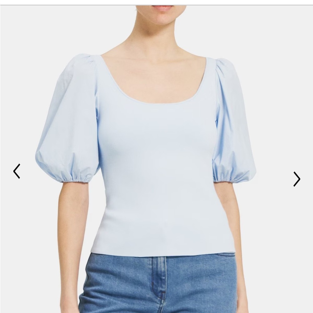 Theory Light Blue Puff Sleeve Top